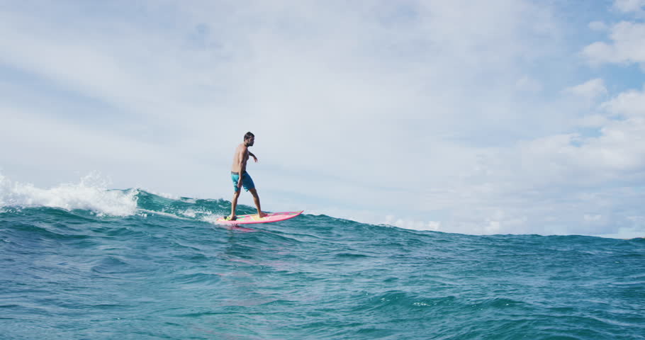 Surfer Riding Blue Ocean Wave Watershot Stock Footage Video 4342874 ...