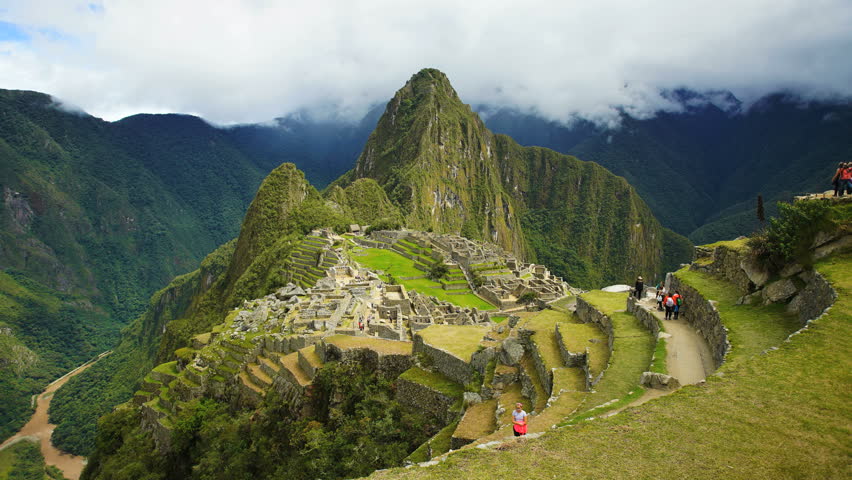 Tourists Visiting The Ruins Of Machu Picchu Peru Image Free Stock 