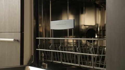Sliding Drawer Inside Built In Dish Washer Stock Footage Video