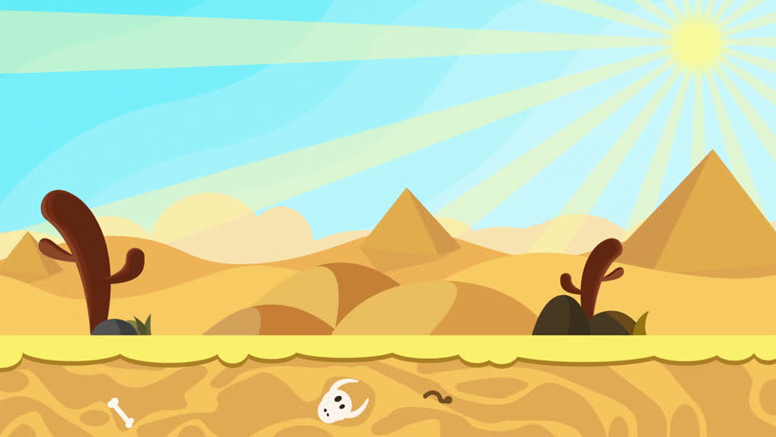  Cartoon Desert Landscape Animation Loop Stock Footage 