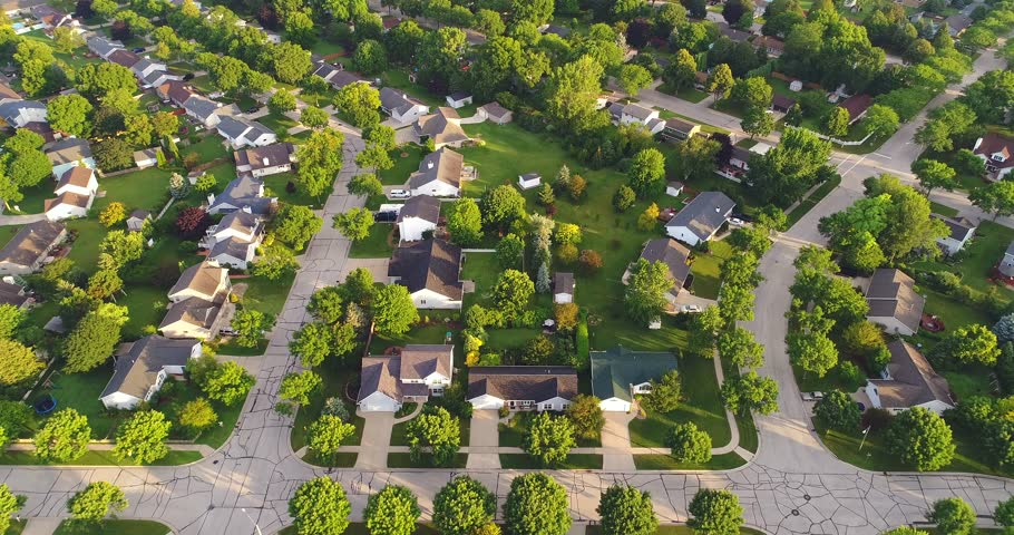 Aerial Flight Top Down View Over Streets With Neighborhood Party People