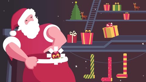 Happy Merry Santa Claus With Presents And Christmas Deer Animation Christmas Vector Composition Happy Characters Video Christmas Illustration Stock Footage
