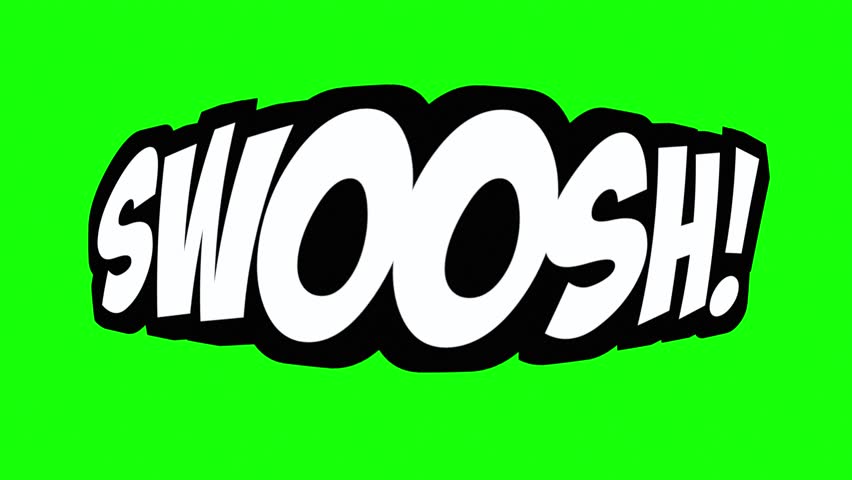 white text a comic strip speech cartoon animation with the words swoosh thwack crumble