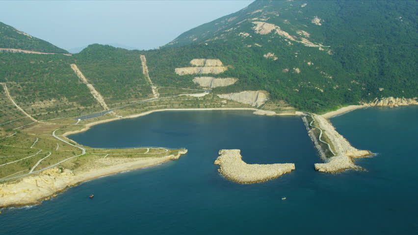 Aerial View Rugged Ocean Coastline Nr Hong Kong, South China Sea, China ...