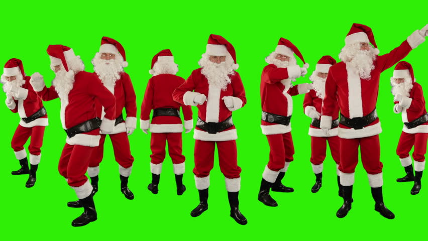 Bunch Of Santa Claus Dancing Against White, Christmas Holiday ...