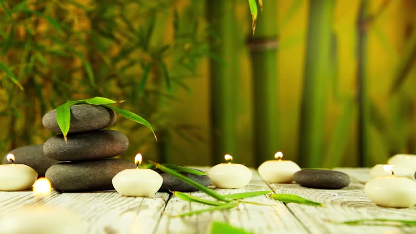 Spa Scene With Zen Rocks And Candle Against Bamboo Background Stock Footage Video 639898