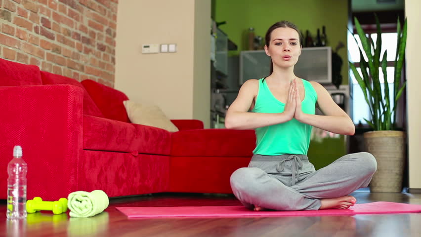 Woman Meditating, Doing Yoga Exercise Stock Footage Video (100 ...