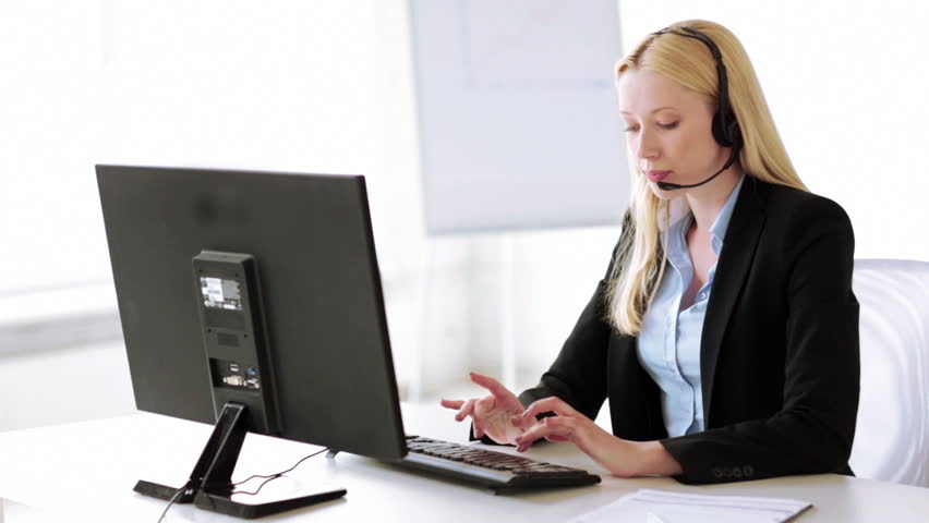 Attractive Business Woman Working With Computer In Office Stock Footage ...