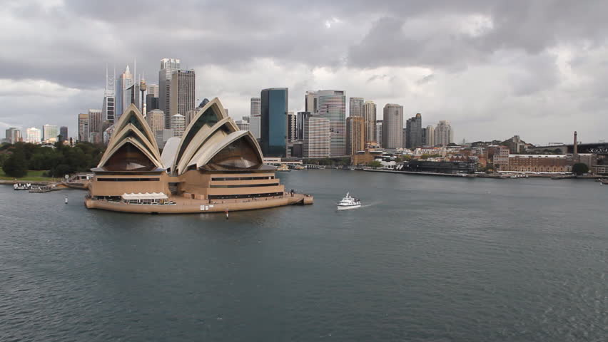 Sydney CBD and the Opera House as viewed from a cruise ship as it approaches the Harbor Bridge