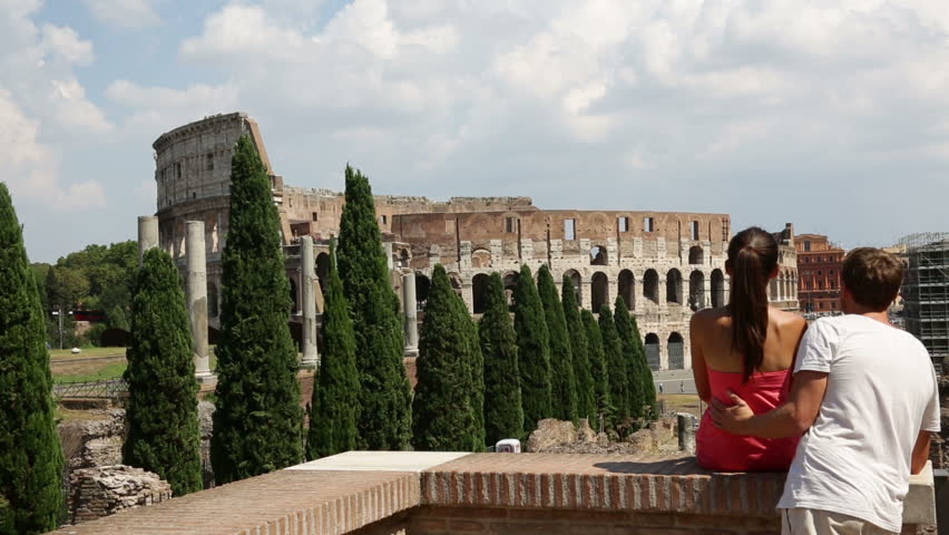 Stock video of romantic couple in italy - colosseum