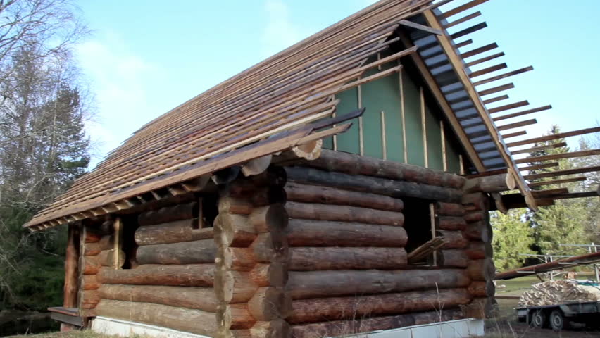 Small Log Cabin Surrounded By Stock Footage Video 100