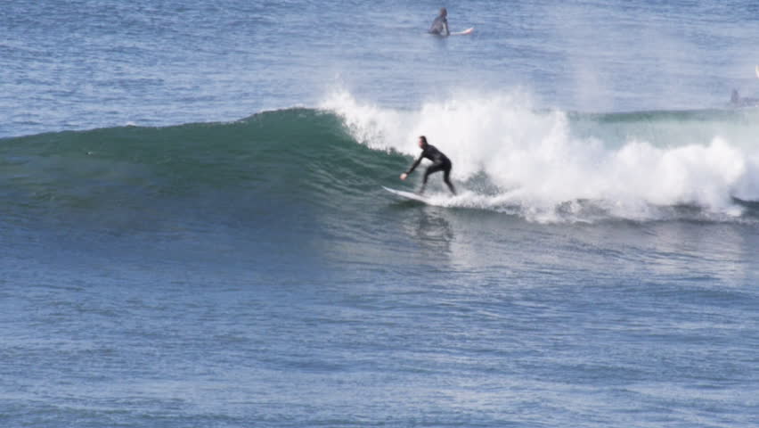 SLOW MOTION: Cheerful Extreme Pro Surfer Surfing Big Tube Barrel Wave ...