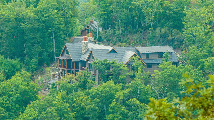 Luxury Log Cabin Mansion Surrounded Stock Footage Video 100