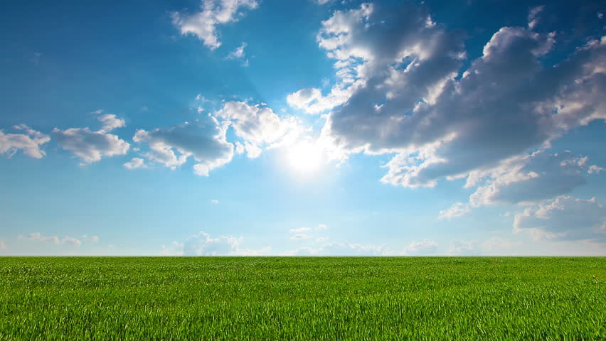 Blue Sky And Green Meadow, Time Lapse With Running Clouds And Shadows ...