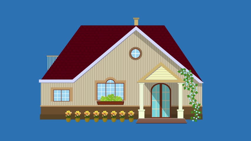 Illustration of House. Flat Animation, Stock Footage Video (100%