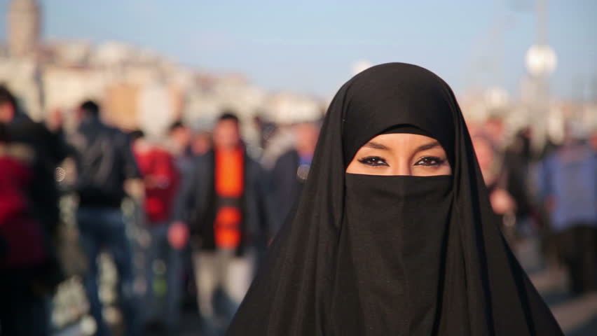 Steadycam - Woman Dressed With Black Headscarf, Chador 