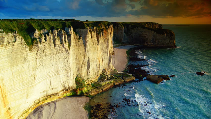 Chalk Cliffs At Cote D'Albatre. Etretat, France, Normandy, Time Lapse ...