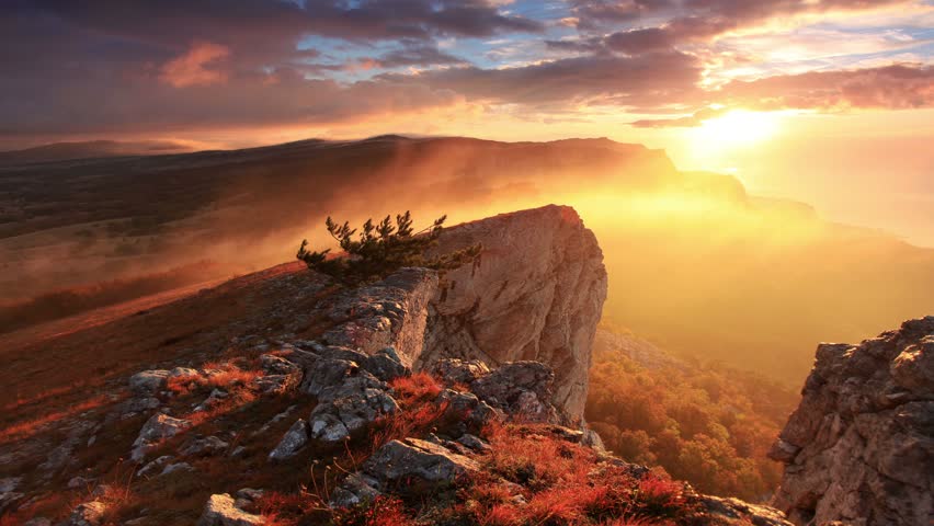 4K. Timelapse Sunrise In The Mountains Ai-Petri. Alupka, Crimea