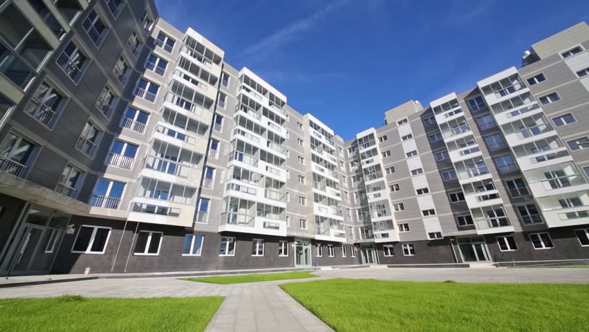 Sixstory Apartment Building In Residential Stock Footage Video 100 Sixstory Apartment Building In Residential Complex And Lawn