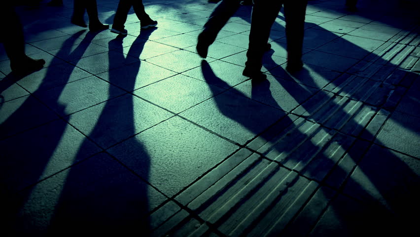 People Crowd Footsteps Long Shadows Silhouettes.Crowd Of Silhouetted ...