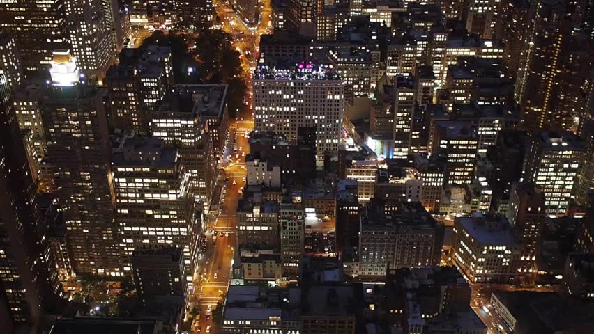 Night Illuminated Aerial View New York City Downtown Manhattan Skyline ...
