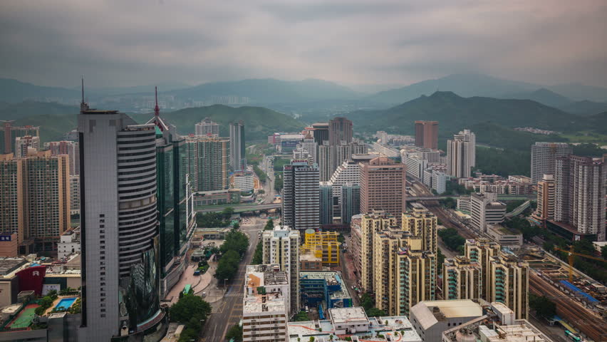 Shenzhen City Roof Top Mountain Cityscape 4k Time Lapse China