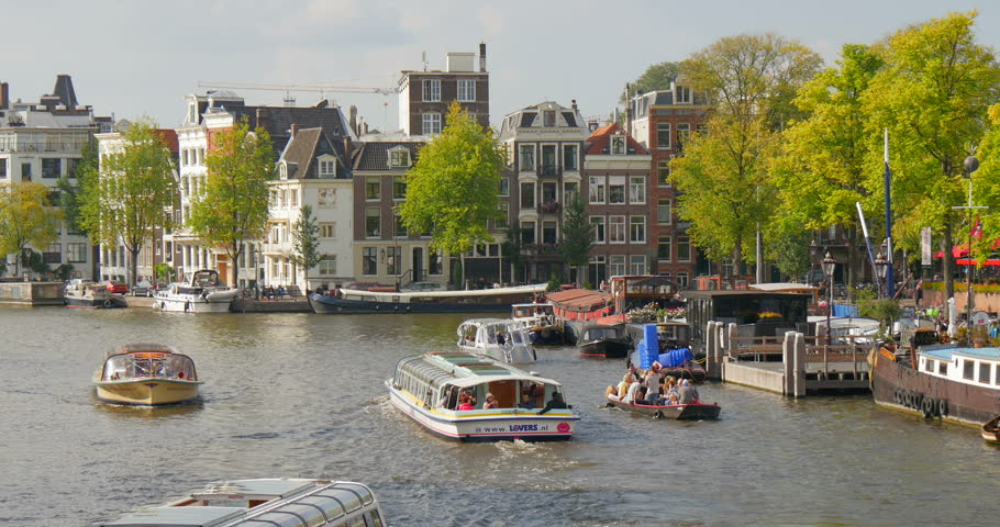 Amsterdam Netherlands12 Sep 2014: River Stock Footage Video (100%